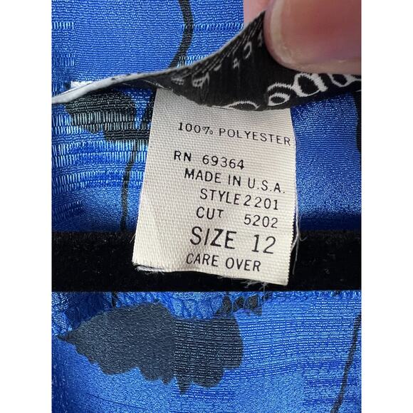 Vintage JJ Dean 90s Blue Black Floral Wide Collar Secretary Cocktail Dress Sz 8 - Picture 3 of 9